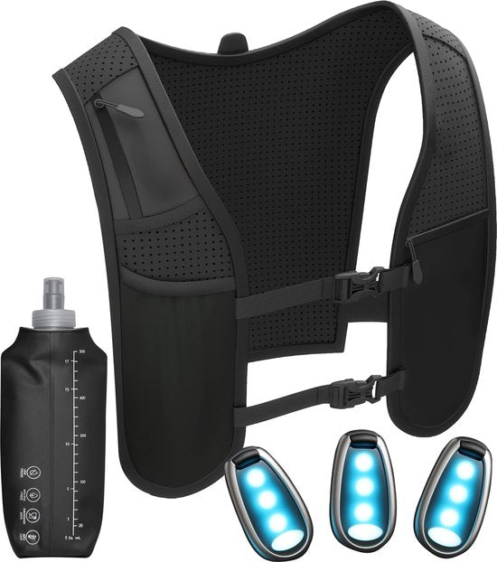 Nuvance Laufweste - 3x LED - Laufweste mit Beleuchtung - Laufweste - Laufweste inkl. Trinkflasche und Handytasche - Universal