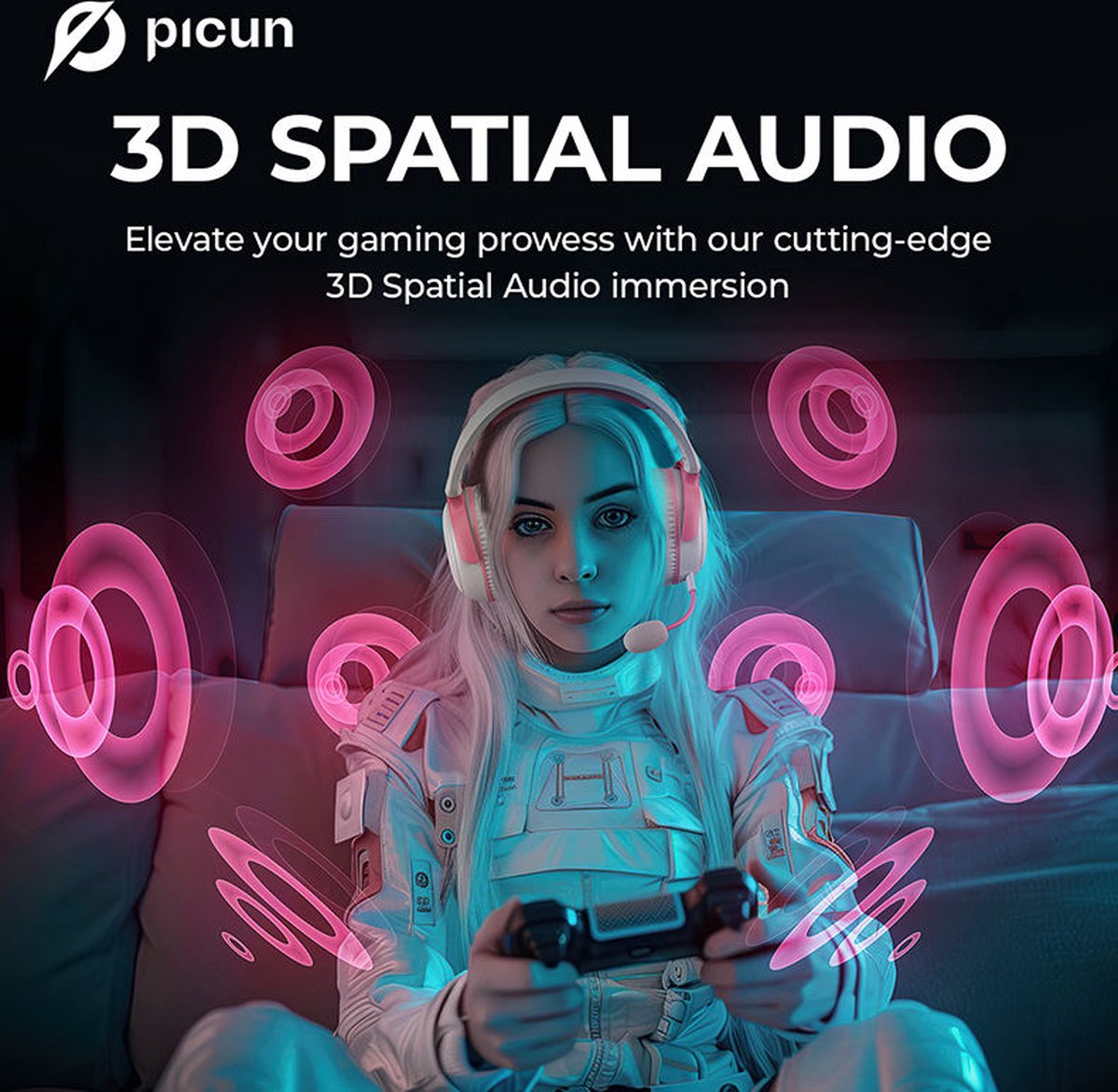 Kofire Picun G3 Wireless Gaming Headset - Over-Ear Kopfhörer mit Mikrofon - 53mm Treiber - 50 Stunden Akkulaufzeit - PC/PS4/PS5/Nintendo Switch/Xbox - Schwarz/Rot - 238g