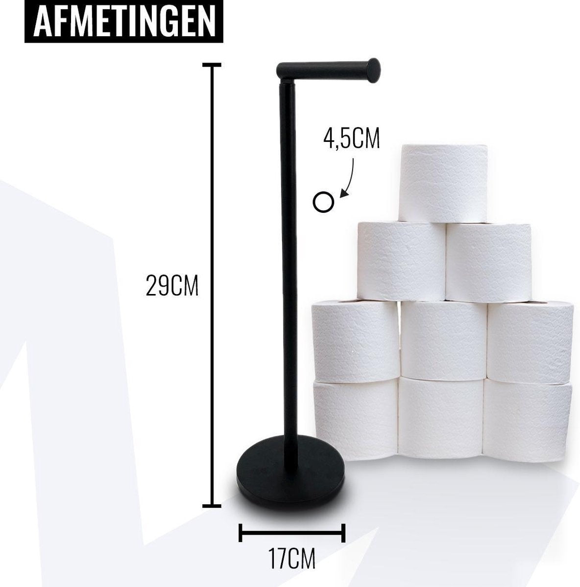 MM Brands WC-Rollenhalter - WC-Rollenhalter stehend - Toilettenpapierrollenhalter ohne Bohrung - Schwarz