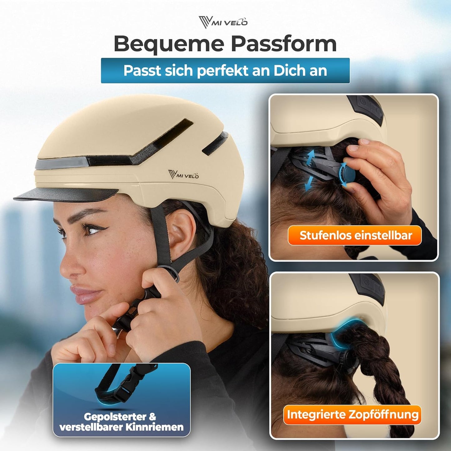 Mivelo Unisex-Radhelm NOVA - Mit Licht - NTA-zertifiziert bis zu 45km/h - Beige - Größe M (54-58 cm)