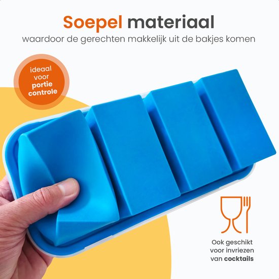 Goliving 4 in 1 Gefrierbehälter - Frischebehälter - 4 x 250ml - Behälter für die Zubereitung von Mahlzeiten - Silikonbehälter mit Deckel - Aufbewahrungsbox für Babynahrung - Gefrierschrank und Mikrowelle - Blau