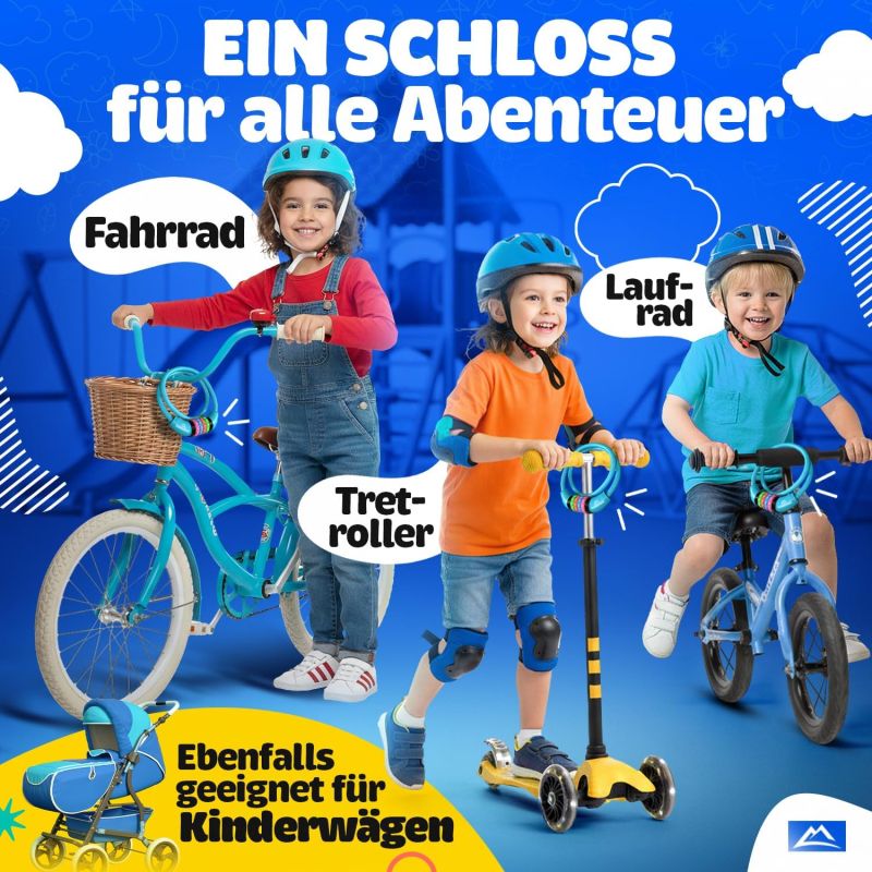 NEXTCOVER® Kinderfahrradschloss mit 4-stelligem Zahlencode – Zahlenschloss mit bunten Ziffern