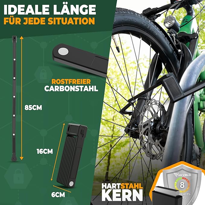MIVELO - Fahrradschloss - Faltschloss mit Halterung und Schlüssel - 85 cm - Schwarz