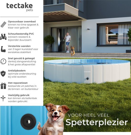 tectake - Dog Pool - Hundepool- Pool für Hunde - Ballpool - Faltbar - ⌀160 cm - Extra stabil - Leicht zu befüllen und zu entleeren
