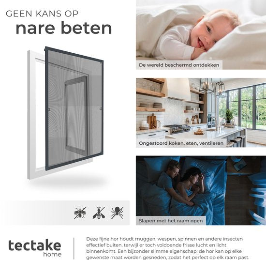tectake® Einsteck-Insektenschutzgitter – Fenstergitter – 130 x 150 cm – Für Fensterrahmen, individuell anpassbar ohne Bohren und Schrauben – Mückengitter – Anthrazit