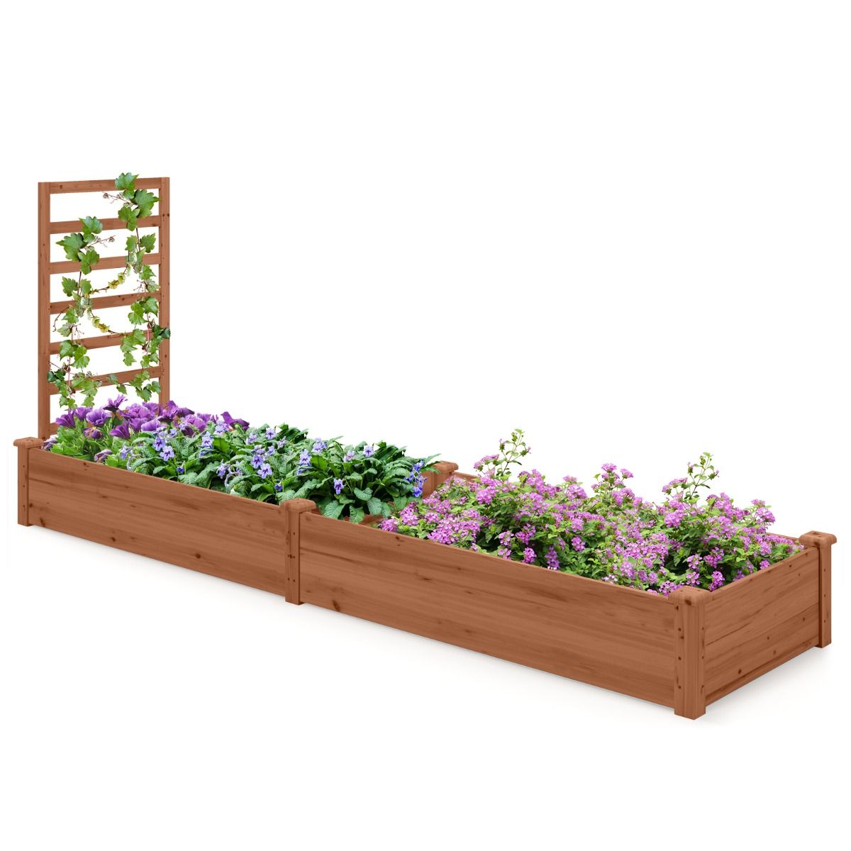 Coast Erhöhtes Blumenbeet mit Klettergerüst – Pflanzkübel mit 2 Fächern – Naturbelassenes Kiefernholz – 235 x 63 x 102 cm