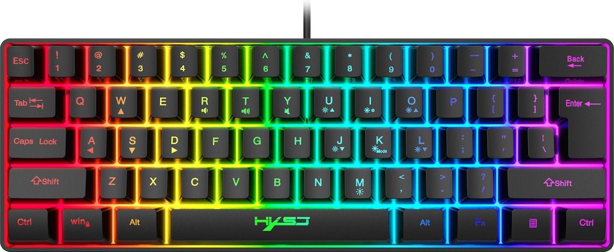 HXSJ Gaming Tastatur - V700 - RGB Membran - 61 Tasten - Kabelgebunden - Schwarz