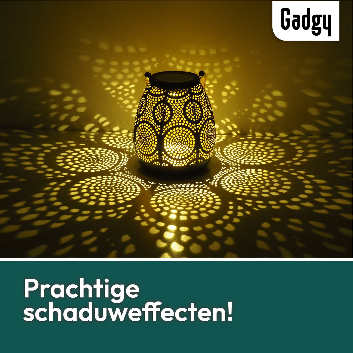 Gadgy Solar Tischlampe Kreise - Solar Gartenleuchten Solarenergie mit Schatteneffekten - Solarlampe Garten, Terrasse & Balkon - Gartenleuchten Led Outdoor Hanging - Laterne Windlicht auf Solarenergie - Laterne für draußen - Bronze / Gold
