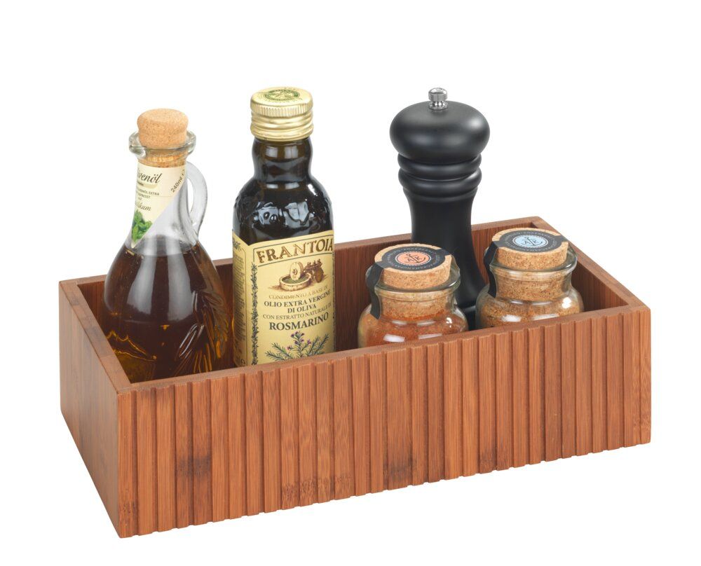 WENKO Mera Aufbewahrungsbox aus geräuchertem Bambus – 30 x 15 x 8 cm – gerilltes Design