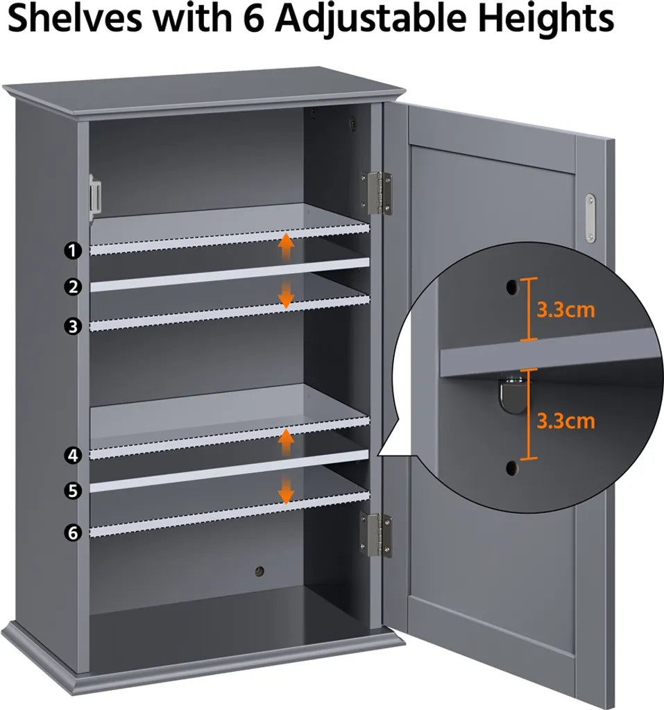 Yaheetech Badezimmerschrank 35 x 21 x 55 cm – Dunkelgrau – Wandschrank mit 3 Staufächern