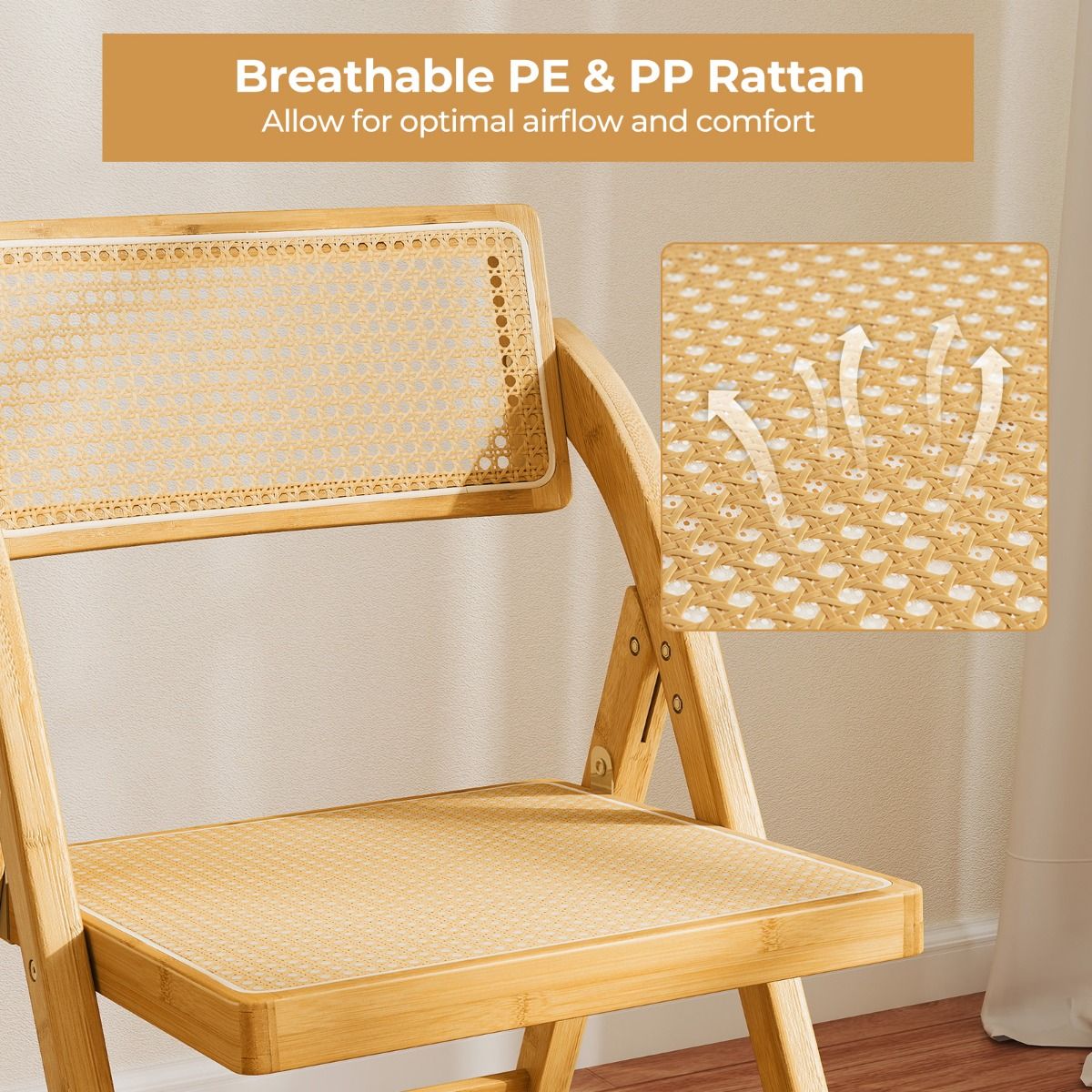 Coast 2er-Set Rattan-Klappstühle – um 360° drehbare Rückenlehne – zusammenklappbar – Naturfarben