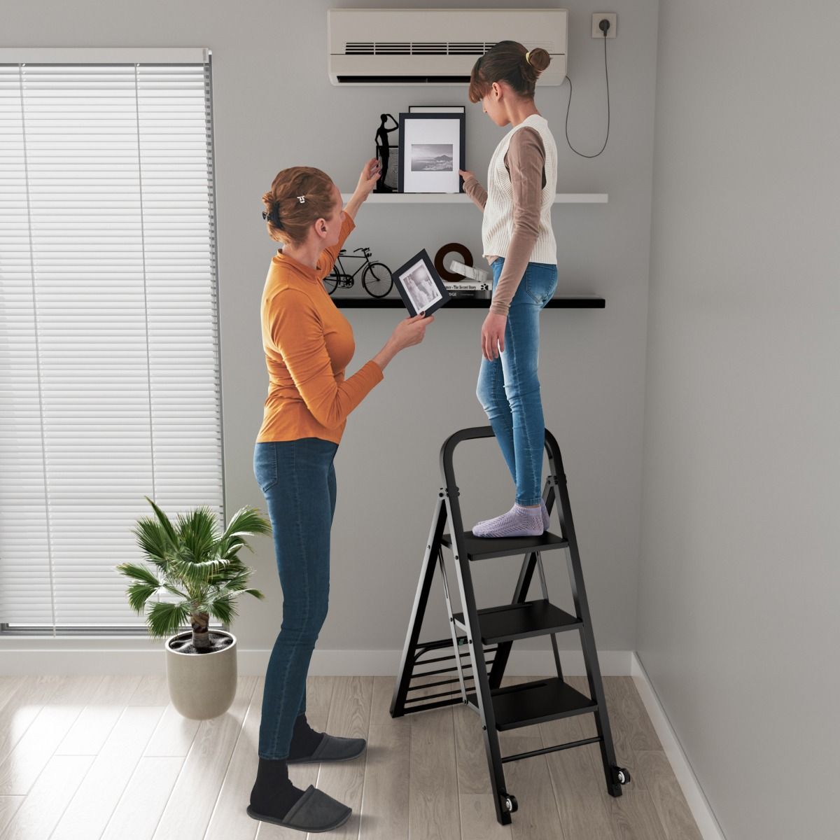 Coast Klappleiter und Transportwagen – 2-in-1-Design – 3 breite Sprossen – Schwarz