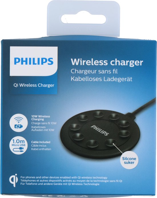PHILIPS - Kabelloses Ladegerät - DLP9016U/0 - QI-Technologie - Anti-Rutsch-Saugnäpfe - Schwarz