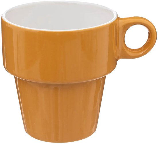 Secret de Gourmet Kaffeetassen/Becher Colorama – 6 Stück im Metallständer – Keramik – glänzende Oberfläche – 260 ml – 8 x 9 cm
