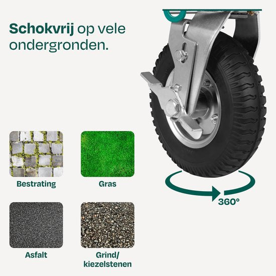 VONROC Premium-Plattformwagen – mit Luftreifen – zusammenklappbar – Tragkraft max. 300 kg – große Ladefläche 90 x 60 cm – inklusive Spanngurte