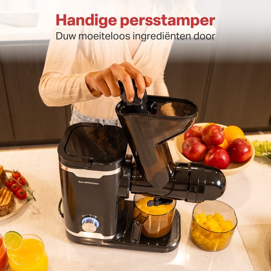 AoraKitchen Slowjuicer - mit Rücklauffunktion - Entsafter - 500 ML - Entsafter - für Gemüse und Obst - Obstpresse - Schwarz