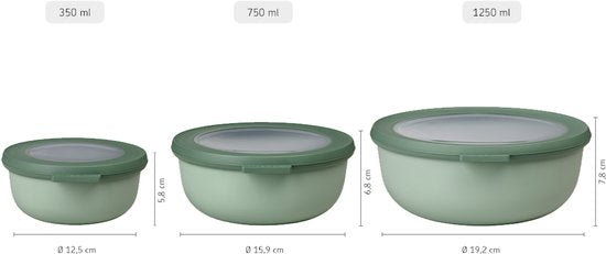 Mepal – Multikom Cirqula Frischhalteboxen-Set – 350 + 750 + 1250 ml – Rund – Nordic Black