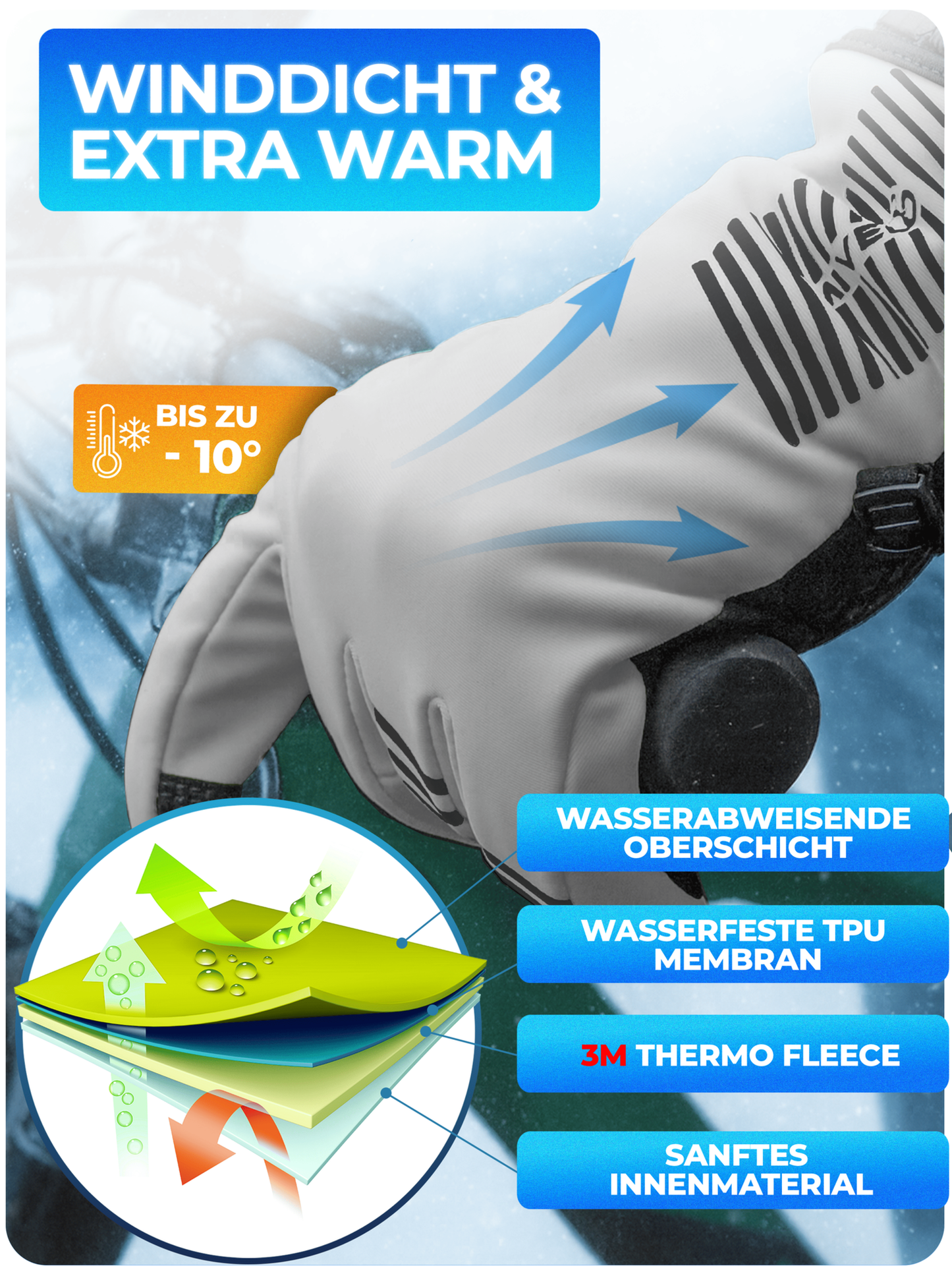Mivelo Winterhandschuhe - vollständig reflektierend - Größe L - mit 3M™ Thinsulate™ & Thermo-Fleece