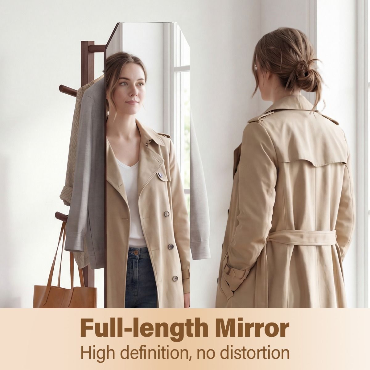 Coast Ganzkörperspiegel mit Ständer – 3-in-1-Garderobe – um 360° drehbar – Walnuss