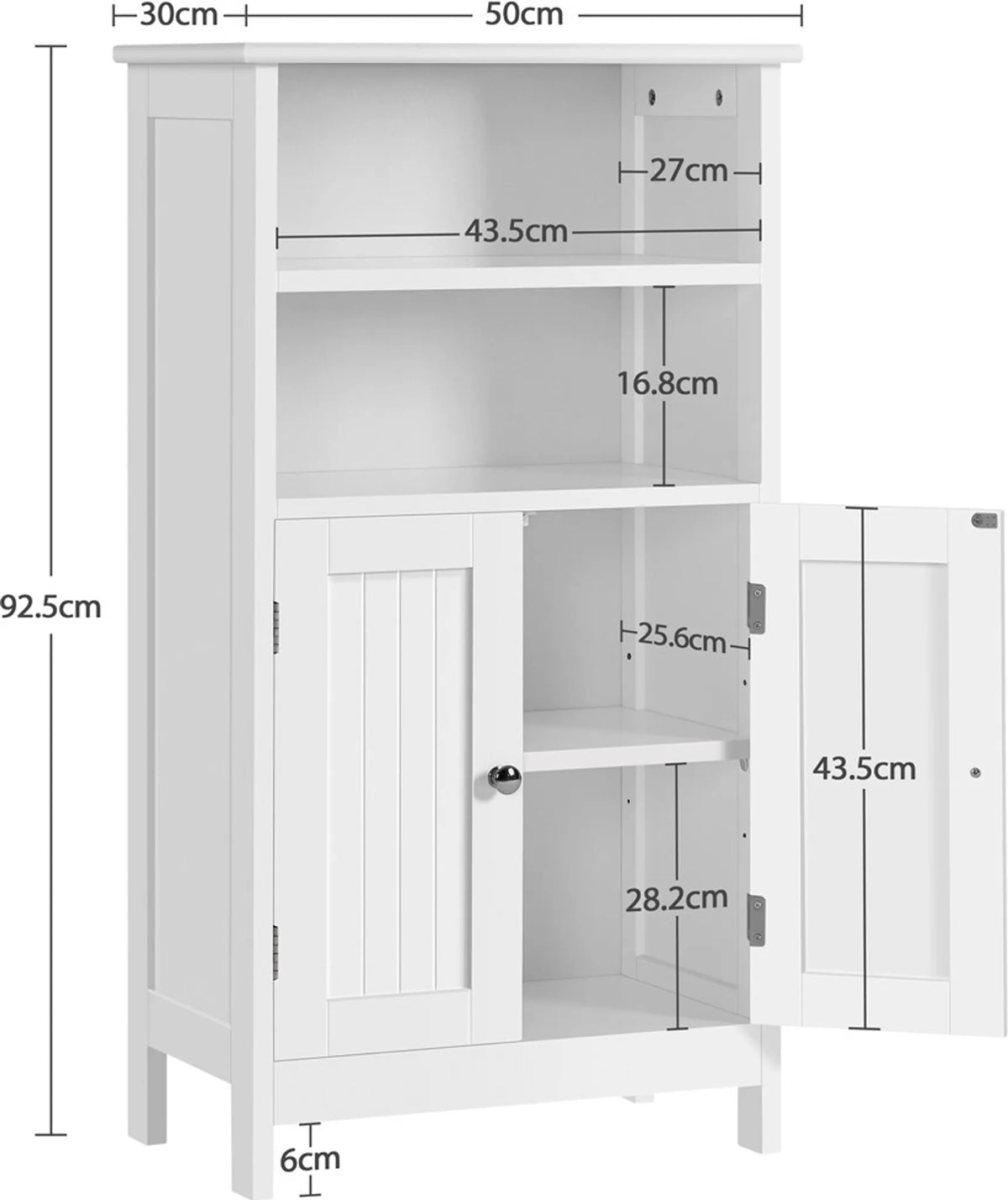 Yaheetech Badezimmerschrank mit Doppeltür und verstellbarem Einlegeboden – 92,5 x 50 x 30 cm – Weiß