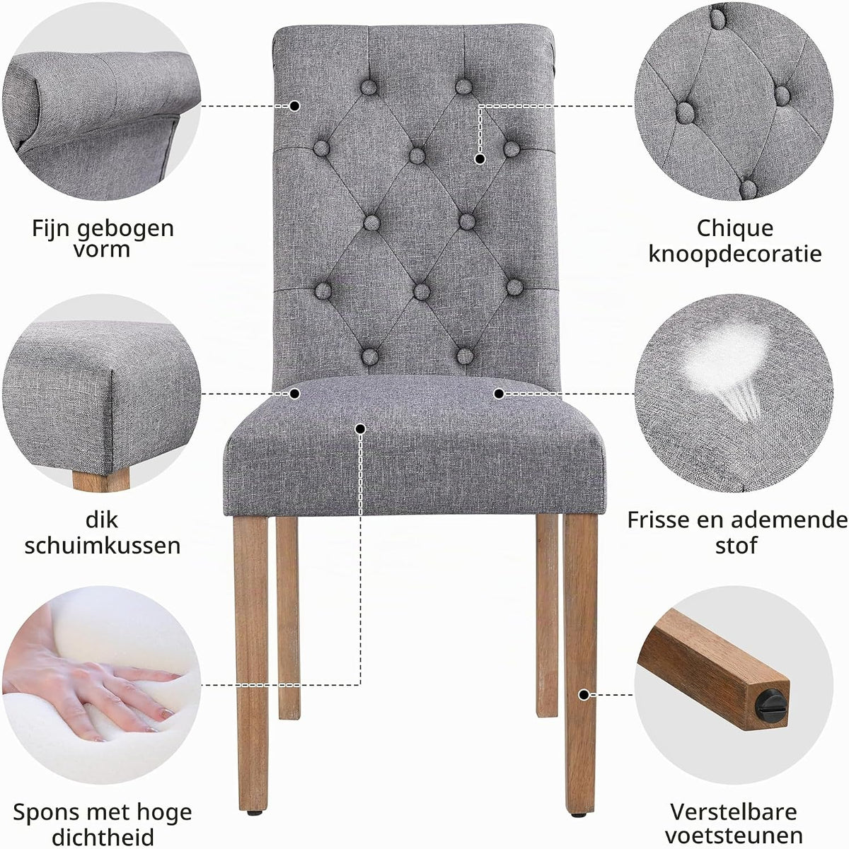 Yaheetech Esszimmerstühle, 2er-Set – Dunkelgrau – 45,5 x 62 x 98,5 cm – Hohe Rückenlehne, Holzbeine