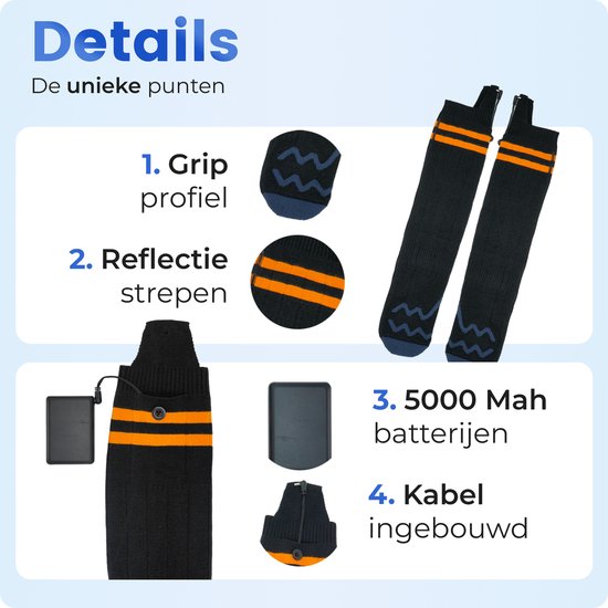 Qualitá Beheizte Socken - Elektrische Socken - Skisocken - Elektrisch beheizte Socken - Wärme Socken - Größe L - 41-46