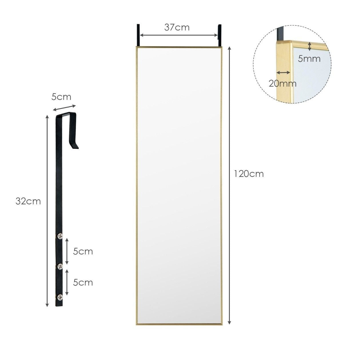 Coast 37 x 120 cm Ganzkörperspiegel mit höhenverstellbaren Hängehaken Wandspiegel Golden