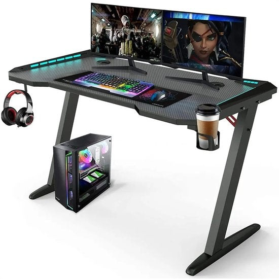 Avalo - Gaming Tisch - 140x60x73 CM - mit LED-Beleuchtung - Schwarz