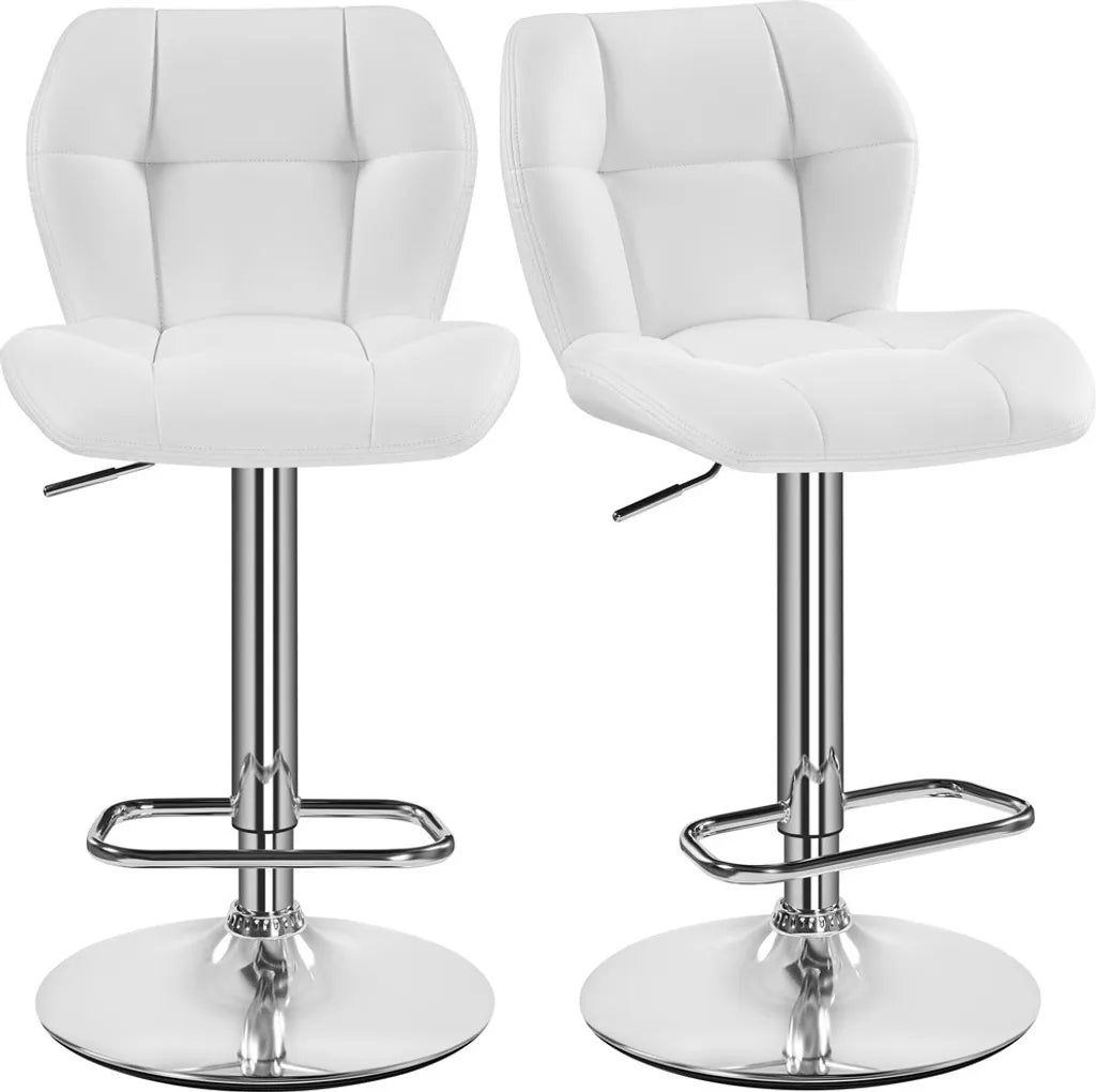 Yaheetech Barhocker-Set, 2er-Set – Weiß – Verstellbare, um 360° drehbare Barhocker mit Rückenlehne und Fußstütze