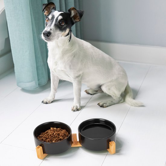 Futternapf Hund - Futternapf Katze - Trinknapf - Mit Ständer - 2x 400 ml - Größe S - Schwarz