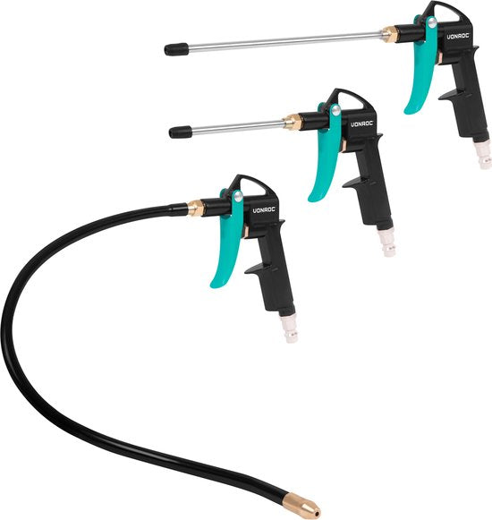 VONROC PRO Druckluftpistole - Ausblaspistole - Inkl. 3 Zusatzdüsen - Geeignet für Kompressor und Druckluft - 10 bar - Universal EURO/DIN 7,2mm Kupplung