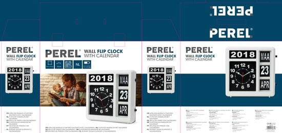 Perel Flipchart Wanduhr mit Kalender - 31 x 31 cm - niederländisch