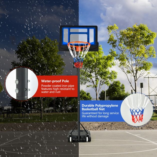 Verstellbarer Basketballständer - 154-210 cm hoch - mit stabilem Standfuß und Rädern - für Kinder und Erwachsene geeignet - Blau