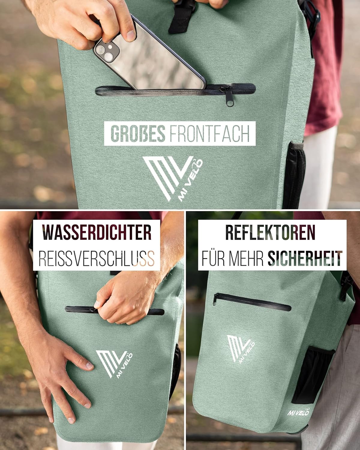 MIVELO Packtasche - Wasserdicht - 25L - Mit Laptopfach und Schultergurt - Mint