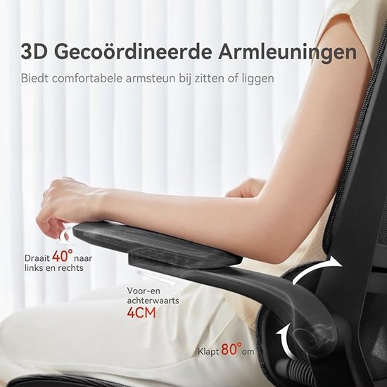 SIHOO M59AS Ergonomischer Bürostuhl – 3D-verstellbare und um 90° hochklappbare Armlehnen – Doppelte Rückenlehne mit adaptiver Lendenwirbelstütze – Sattelförmiges Sitzkissen – Hochwertiges Netzgewebe – BIFMA/SGS-zertifiziert – Bis zu 150 kg – 43,5 x 50,5 x