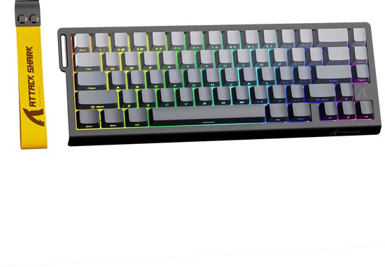 ATTACK SHARK X68HE – Magnetisch gekoppelte, kabelgebundene Gaming-Tastatur – 66 Tasten – Seitlich bedruckte PBT-Tasten – RGB – Dekoratives Trageband – 8 kHz – 0,01 mm RT - 0,125 ms - Moonlit Night