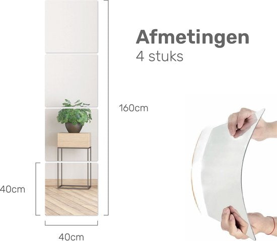 XL Klebespiegel 40x40 - 4 Stück - Kleber - Klebespiegel - Hollywood Make up Spiegel - Tür - Spiegel - Folie - Badezimmer - Groß - Aufkleber - Pass - Wand - Spiegel