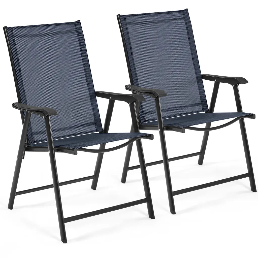 Yaheetech Gartenstühle, 2er-Set, zusammenklappbar, 54 x 57 x 93,5 cm – Blau – Klappstühle mit Armlehnen und hoher Rückenlehne