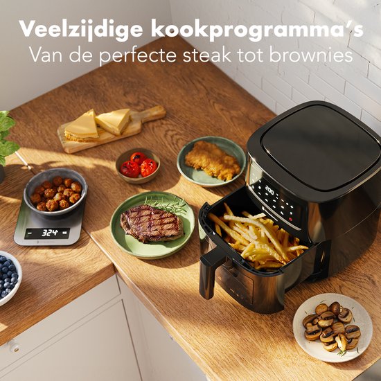 KitchenBrothers Airfryer XL - 6L - 1600W - Heißluftfritteuse - 50ºC bis 200ºC - 10 Kochprogramme - Schwarz