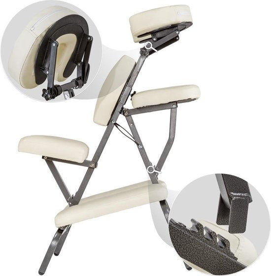 Massagesessel, Behandlungsstuhl mit dicker Polsterung beige inklusive schwarzer Tragetasche