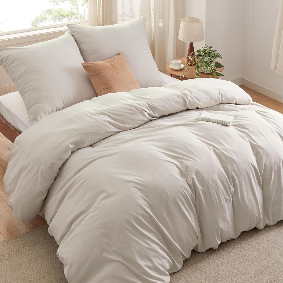 Bettwäsche 200 x 200 cm – 3-teilig – naturfarben – weich – OEKO-TEX – 90 % Polyester