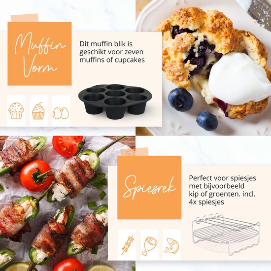 Happy Goods Heißluftfritteuse XL Zubehör - geeignet für Airfryer Zubehör - ⌀ 20 CM - Backpapier - Silikon Backblech - Backform Rund - Muffin Backformen - Inkl. Kochbuch