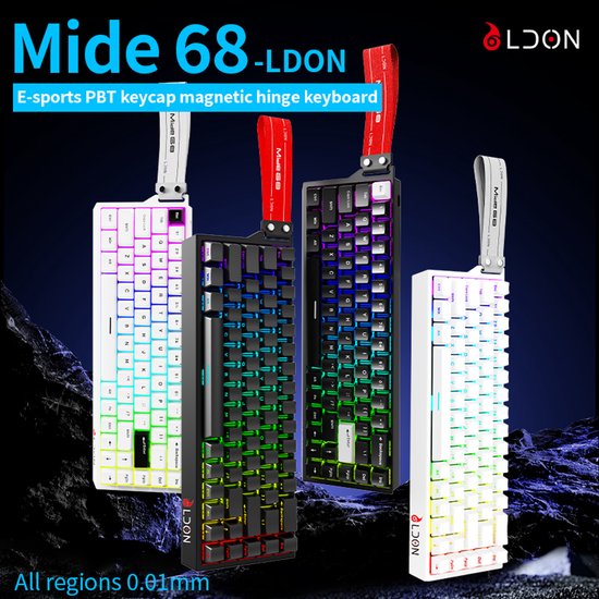 Mide68 – 65 % kabelgebundene Gaming-Tastatur – RGB-beleuchtete Tastatur – Mechanische Tastatur mit Hall-Effekt-Rapid-Trigger-Schaltern – Hot-Swap – 8 kHz – 0,01 mm Reaktionszeit – 0,125 ms – Seitlich bedruckte Tasten – 68 Tasten – Bestes Preis-Leistungs-V