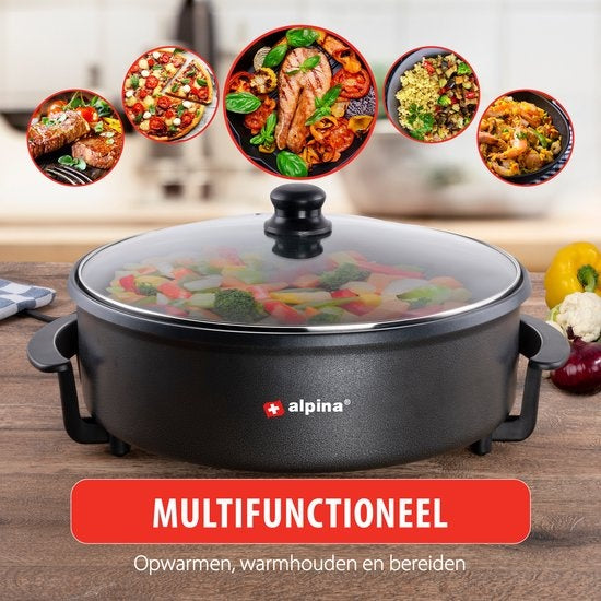 alpina Elektro-Kasserolle mit Deckel - Party-Pfanne 42cm - Antihaft und Thermostat - 1500W