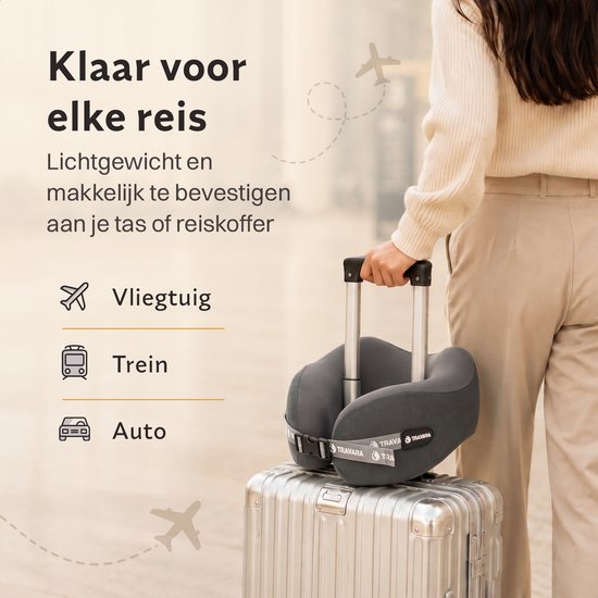 TRAVARA Nackenkissen „The Daydreamer“ – Reisekissen mit Duo-Density-Memory-Schaum – Für Flugzeug und Auto – Memory-Schaum – Dunkelgrau