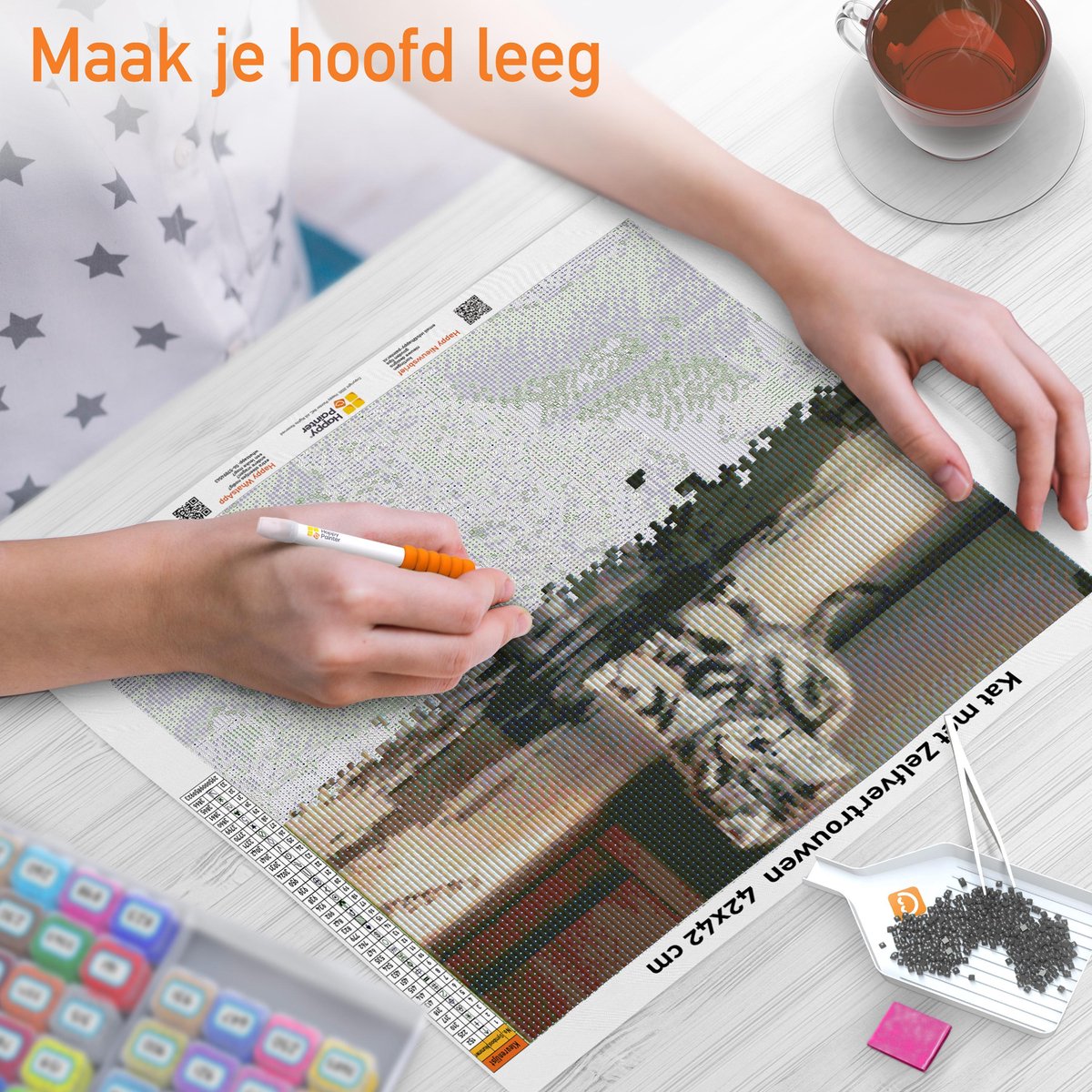 Happy Painter Diamond Painting Erwachsene & Kinder - Gartenansicht in voller Blüte - 30x30 cm - Komplettpaket