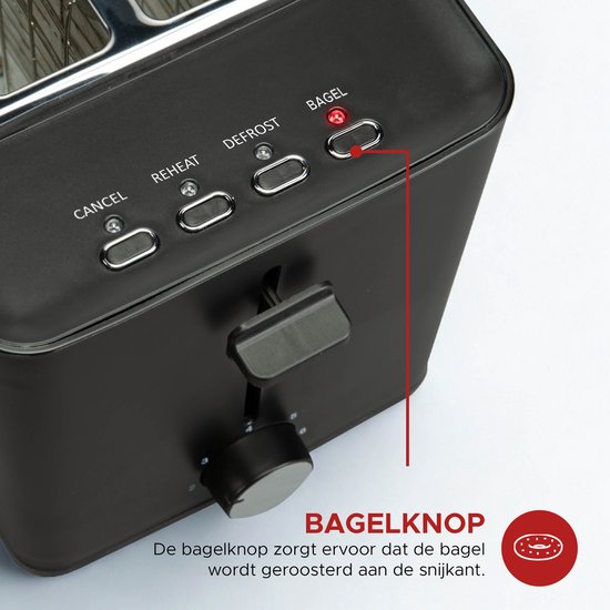 Bourgini Tosti-Toaster mit Bagel-Funktion – Toaster mit Toastklammern – Schwarz – matte Oberfläche – extra breiter Schlitz für 2 Tostis