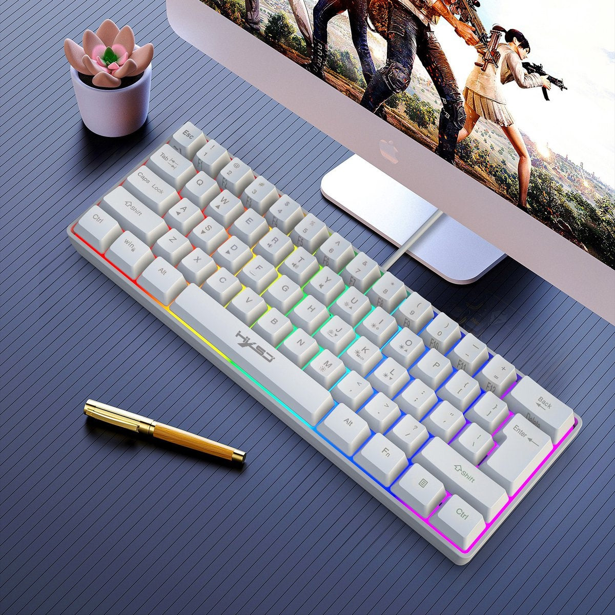 HXSJ - Gaming Tastatur - V700 RGB - Membran kabelgebunden - 61 Tasten - TKL - Qwerty - Weiß