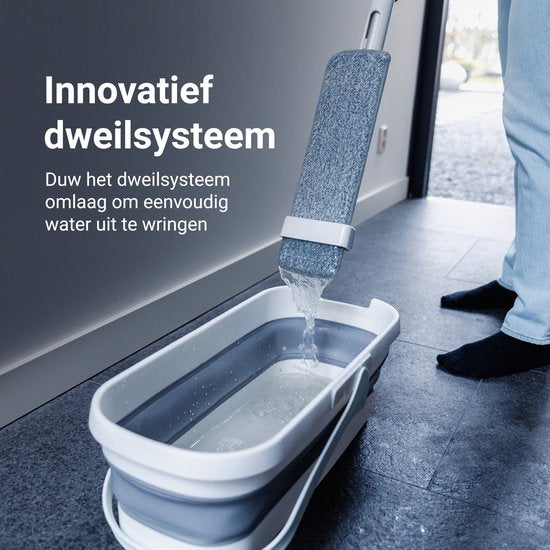 Techweise 4-in-1 Wischsystem mit Spray und klappbarem Eimer mit 2 extra Mikrofasermopps - Wischset mit Sprayfunktion - Bodenwischer - Moppmopp - Moppmopp mit Wringer