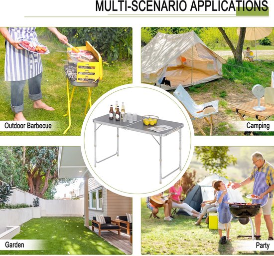 WOLTU Campingtisch Klapptisch Gartentisch Arbeitstisch Balkon höhenverstellbar Aluminium MDF grau CPT8122gr